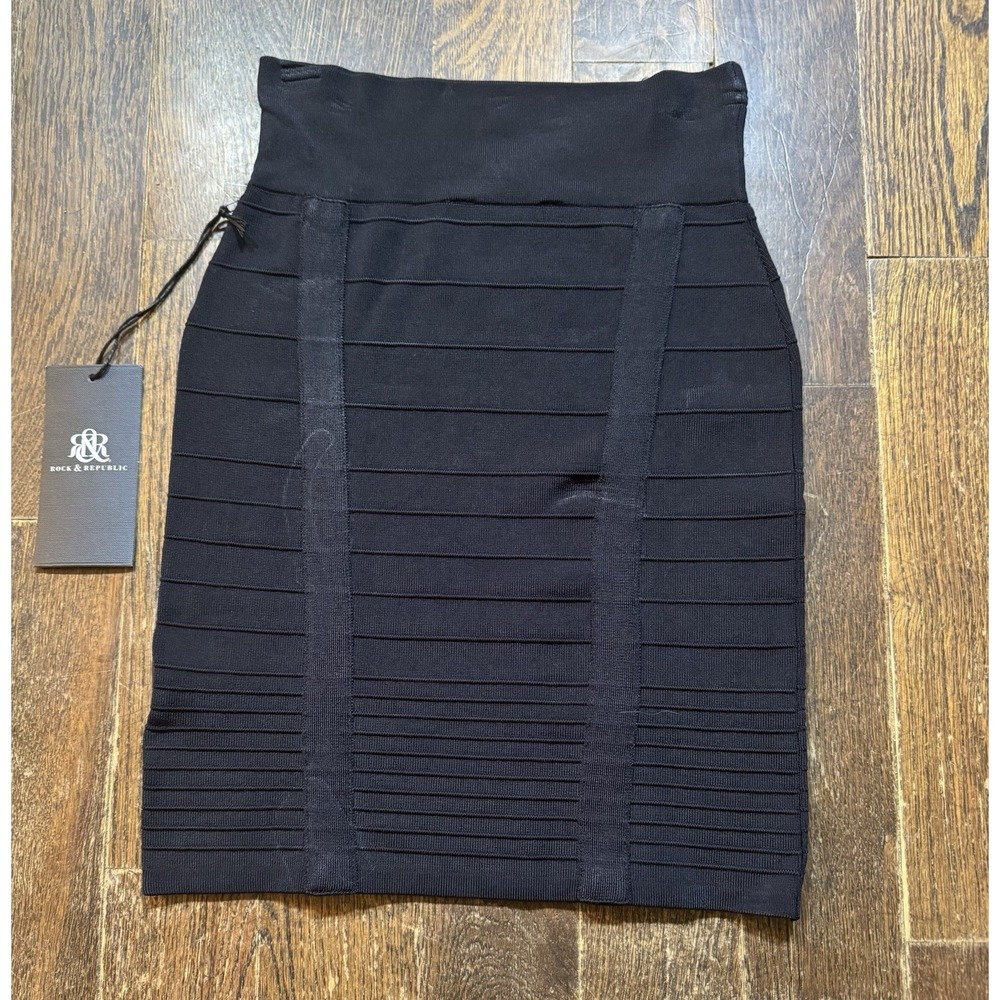Rock & Republic Knit Skirt Women's Size XS Black Stretch Style RR112501 NWT
